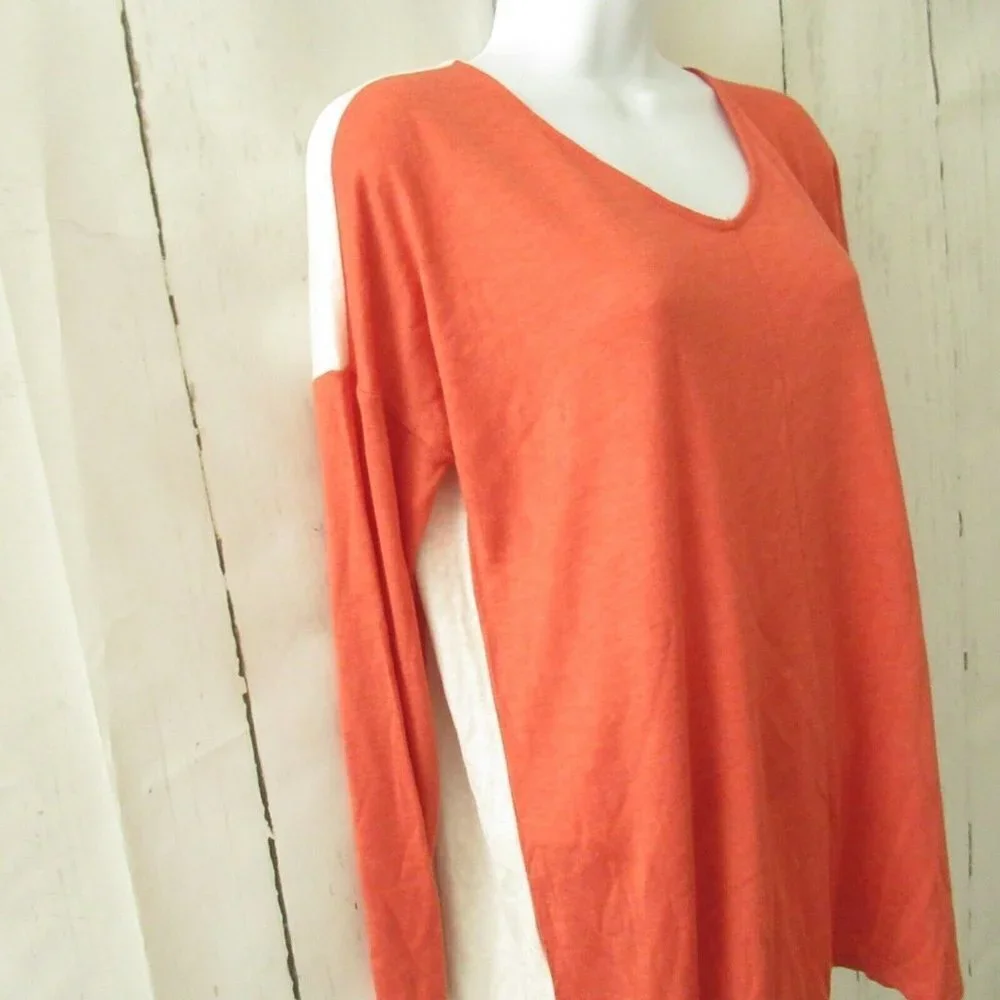 Ann Taylor LOFT Lounge Top M Medium Orange V Neck Long Sleeve - Picture 3 of 6